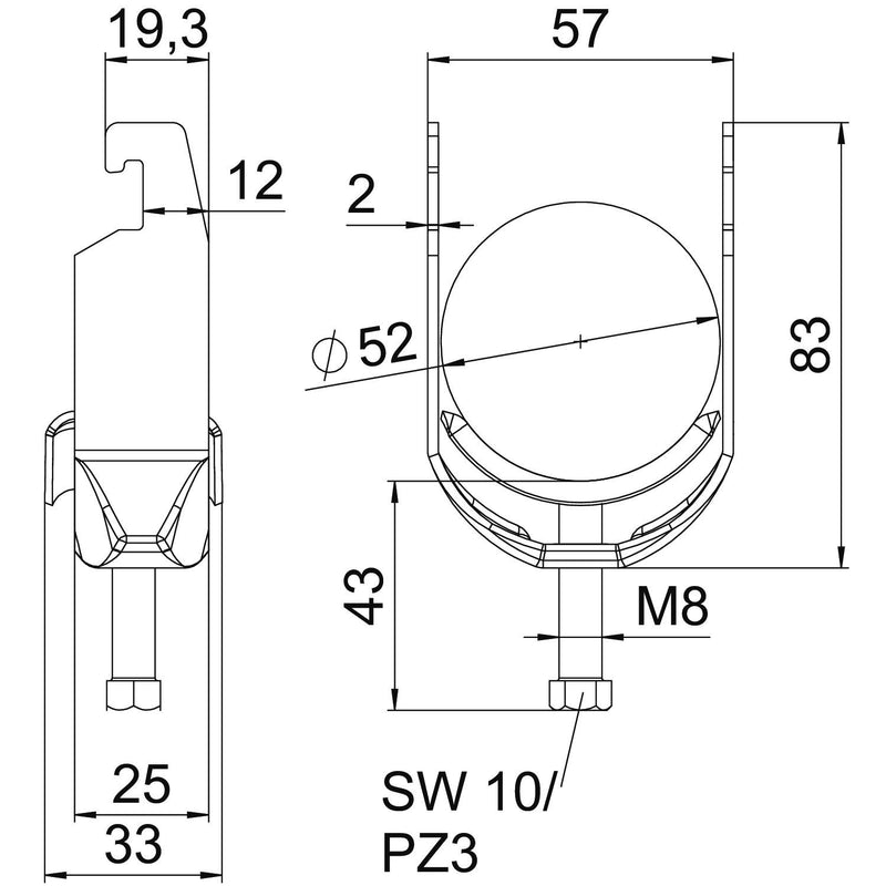 OBO Bettermann - Bügelschelle BS-U1-M-52 A2 46-52mm − 25 Stück