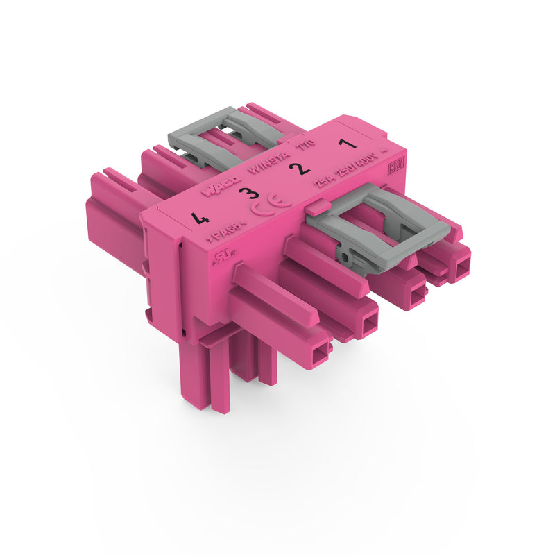 WAGO - Kompaktverteiler für steckbare Gebäudeinstallation T-Verteiler 4-polig 770-1633 Kod. B,pink − 50 Stück