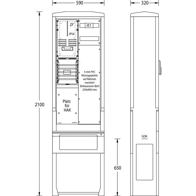 uesa - Zähler-Komplettschrank Zähleranschlußsäule ZAS-S1-1MP Schleswig 2100x590x320mm