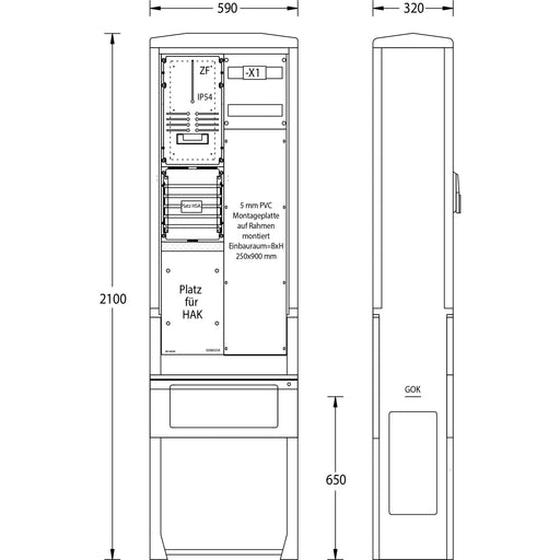 uesa - Zähler-Komplettschrank Zähleranschlußsäule ZAS-S1-1MP Schleswig 2100x590x320mm
