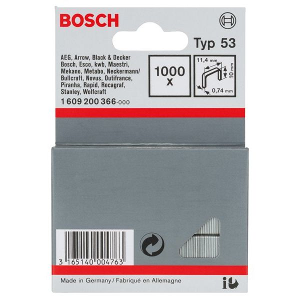 Bosch - Heftklammer Feindrahtklammer Typ 53, 1609200366 11,4 x 0,74 x 10 mm