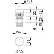 OBO Bettermann - Kabelverschraubung V-TEC L PG21 SGR mit langem Anschluss − 25 Stück