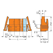 WAGO - Leiterplattensteckverbinder THT-Federleiste abgewink. 232-871/039-000 Maß 7,62mm,orange − 10 Stück