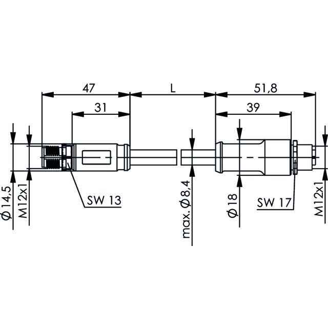 Telegärtner - Konfektionierte Leitung für steckbare Gebäudeinstallation STX M12x1-M12x1 VL 100017375 X-kod. Cat.6A(IEC)