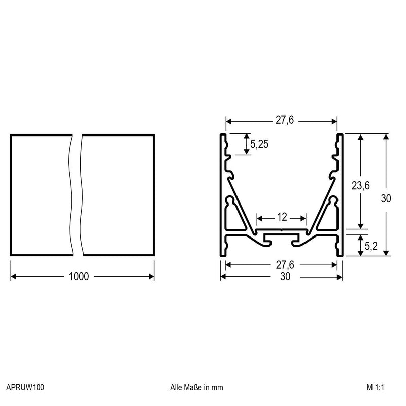 EVN Lichttechnik - Mechanisches Zubehör/Ersatzteile für Leuchten Aluminiumprofil 1m APRUW100