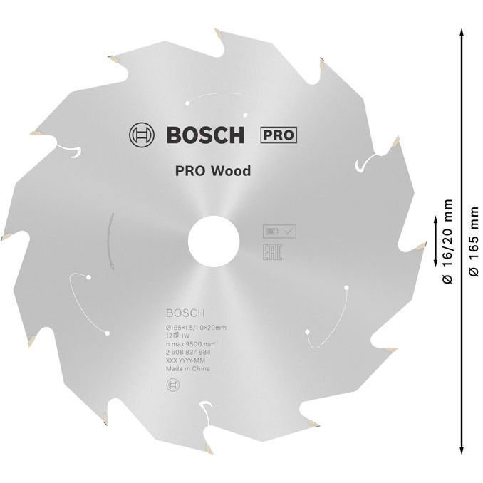 Bosch - Kreissägeblatt PRO Wood cordless 2608837684 Kreissägeblatt 165 x