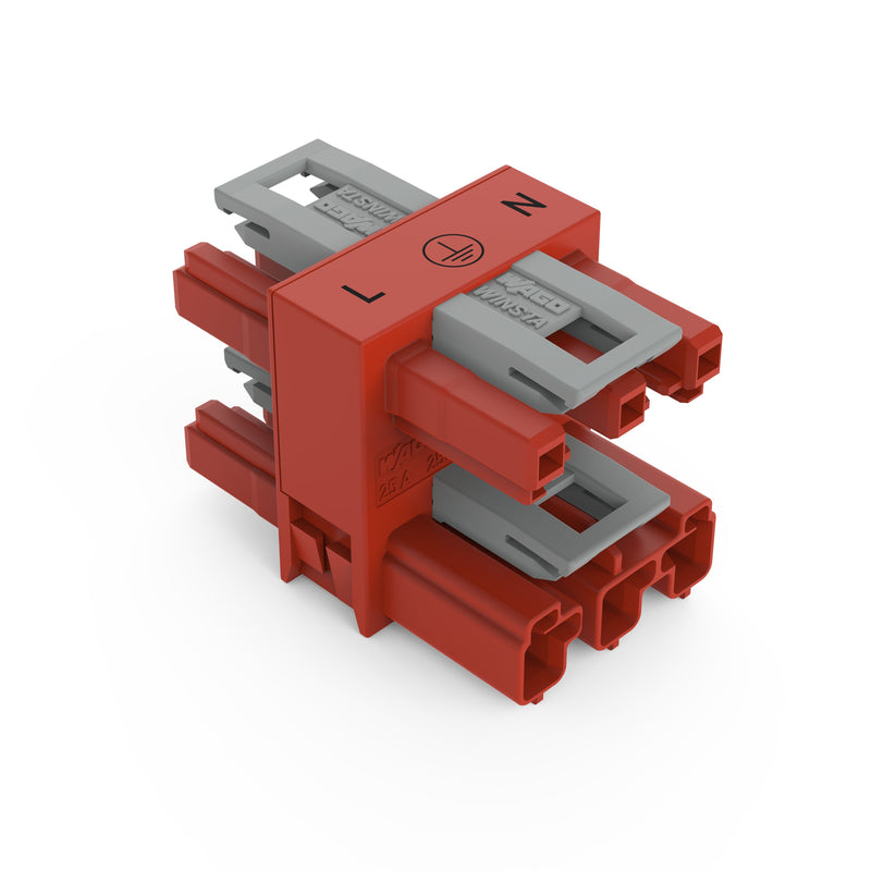 WAGO - Kompaktverteiler für steckbare Gebäudeinstallation 3-fach-Verteiler 3-polig 770-907 Kod. P,rot − 50 Stück