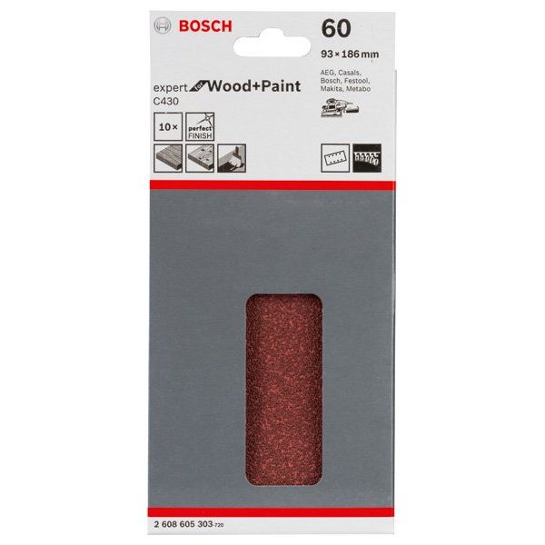 Bosch - Schleifpapier/Schleifvlies Schleifblatt C430, 93 x 2608605303 186 mm 60 8 Löcher