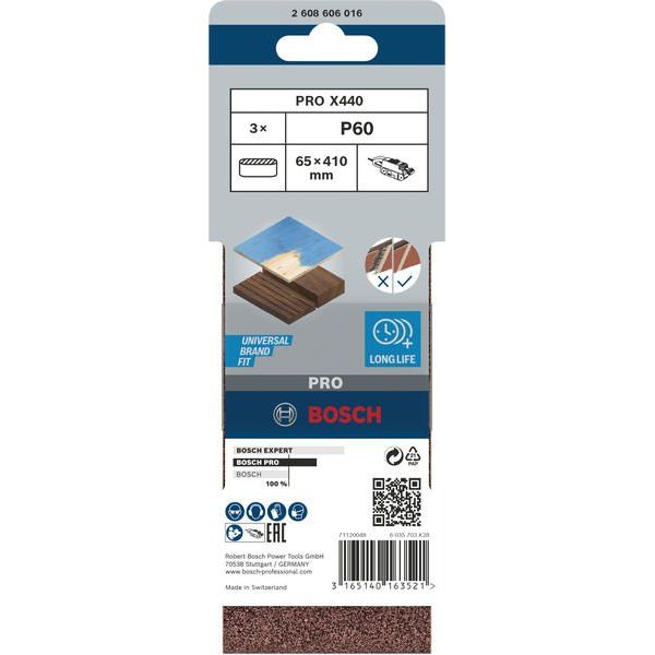 Bosch - Schleifpapier/Schleifvlies PRO X440 Schleifband, 65 x 2608606016 410 mm, G60, 3-tlg