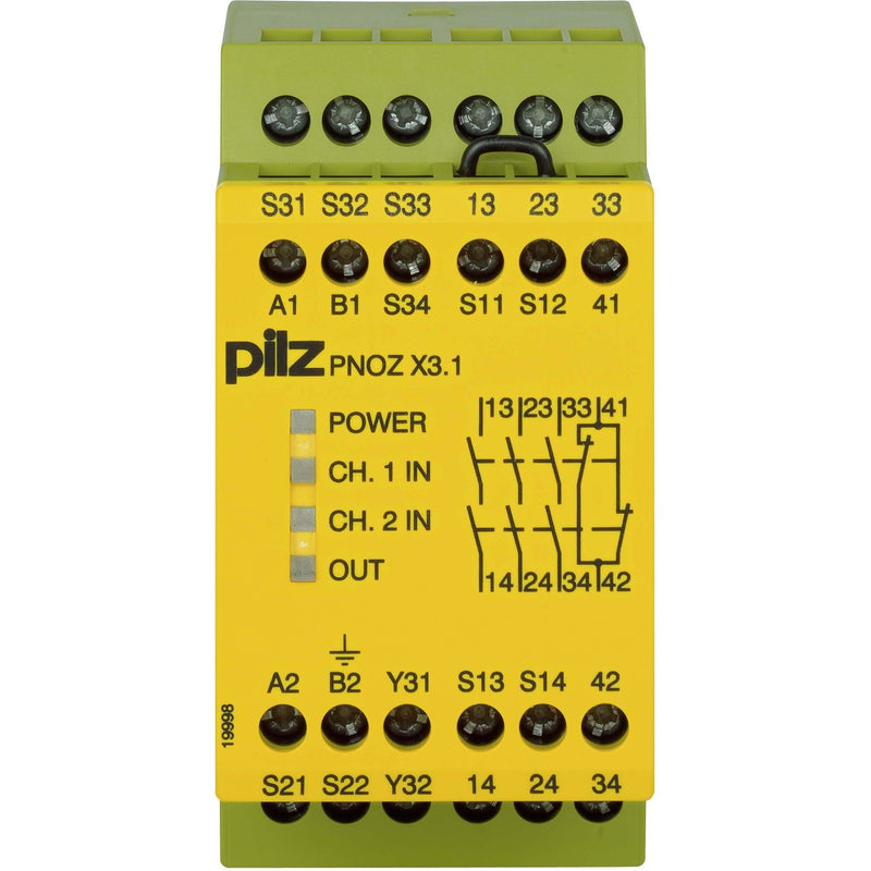Pilz - Gerät zur Überwachung von sicherheitsgerichteten Stromkreisen Not-Aus-Schaltgerät PNOZ X3.1 #774322 240AC24DC3n/o1n/c1so