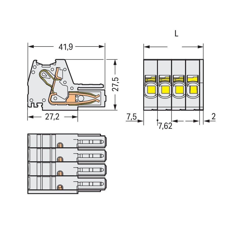 WAGO - Ein- und mehrpolige Klemmenleiste 1-Leiter-Federleiste 831-3103/000-9037 CAGECLAMP,10mm²,lgr − 48 Stück