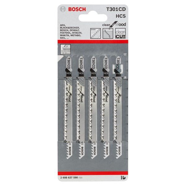 Bosch - Stichsägeblatt Clean for Wood, 5er-Pack 2608637590