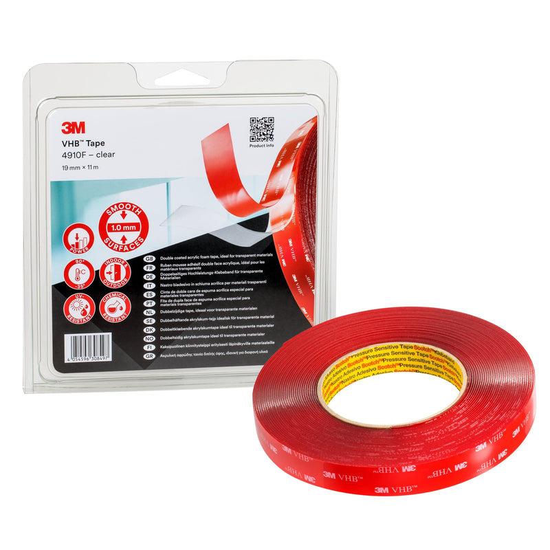 3M - Klebeband doppelseitig 4910F/IPS transp., 19mm x11m − 4 Stück