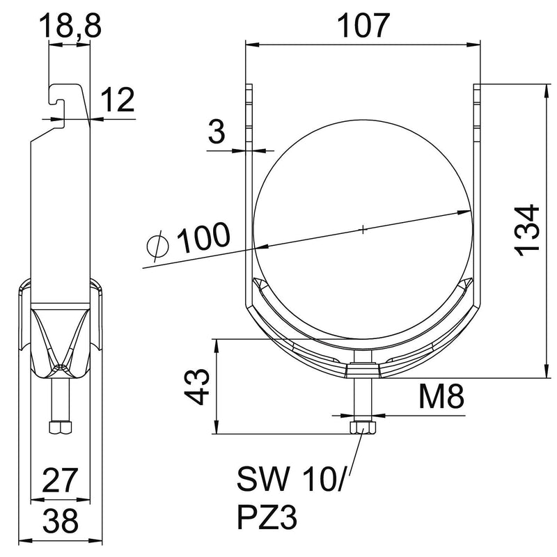 OBO Bettermann - Bügelschelle BS-U1-M-100 FT 90-100mm − 25 Stück
