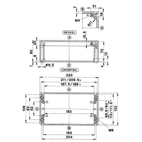 Bernstein - Leergehäuse Aluminiumgehäuse GEH.CA-230 kpl. o.Bohr. 220x122