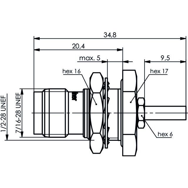 Telegärtner - Koax-Steckverbinder TNC-Einbaubuchse 50Ohm 100023794 cr/cr, G3 (RG178B/U)