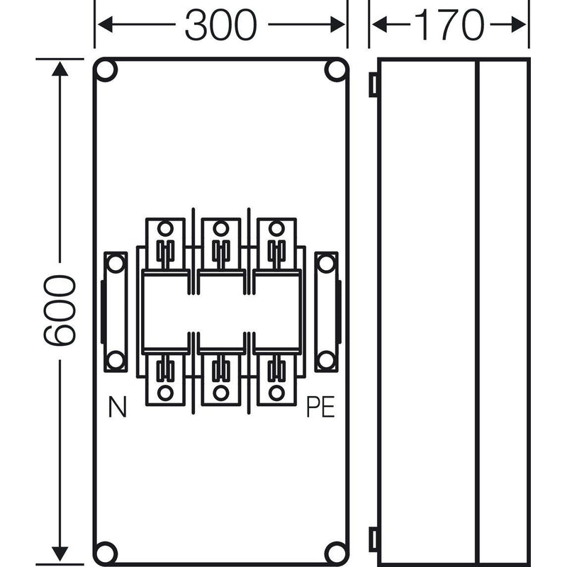 Hensel - Sicherungskasten Sicherungsgehäuse Mi 4452 1xNH2 3p. 400A+PE+N