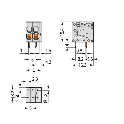 WAGO - Leiterplattenklemme 2624-1102/000-004 4mm² − 200 Stück