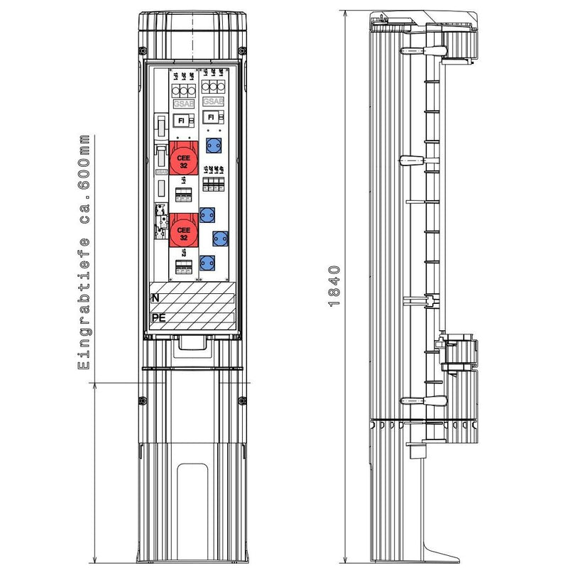 GSAB Elektrotechnik - Anschlussschrank Poller 36P1700KLSL00Sy32S HxD: 1811x360