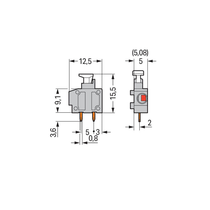 WAGO - Leiterplattenklemme Anreihbare Leiterplattenk. 235-743/331-000 Drücker,1,5mm²,lgr − 100 Stück