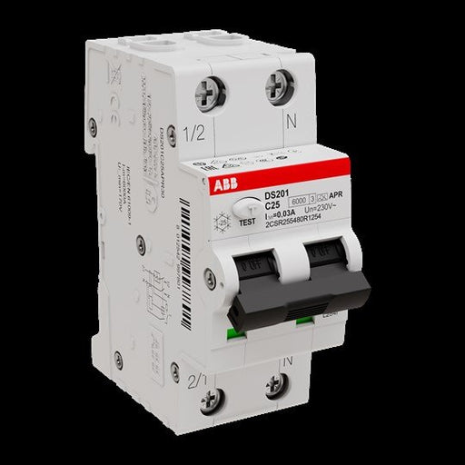ABB Stotz S&J - Kombination FI-Schalter/Leitungsschutzschalter FI/LS-Schalter DS201A-C25/0,03AP-R 6kA, 1p+N