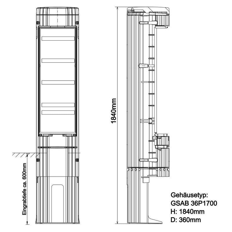 GSAB Elektrotechnik - Anschlussschrank Poller 36P1700K5 rund mit Sockel