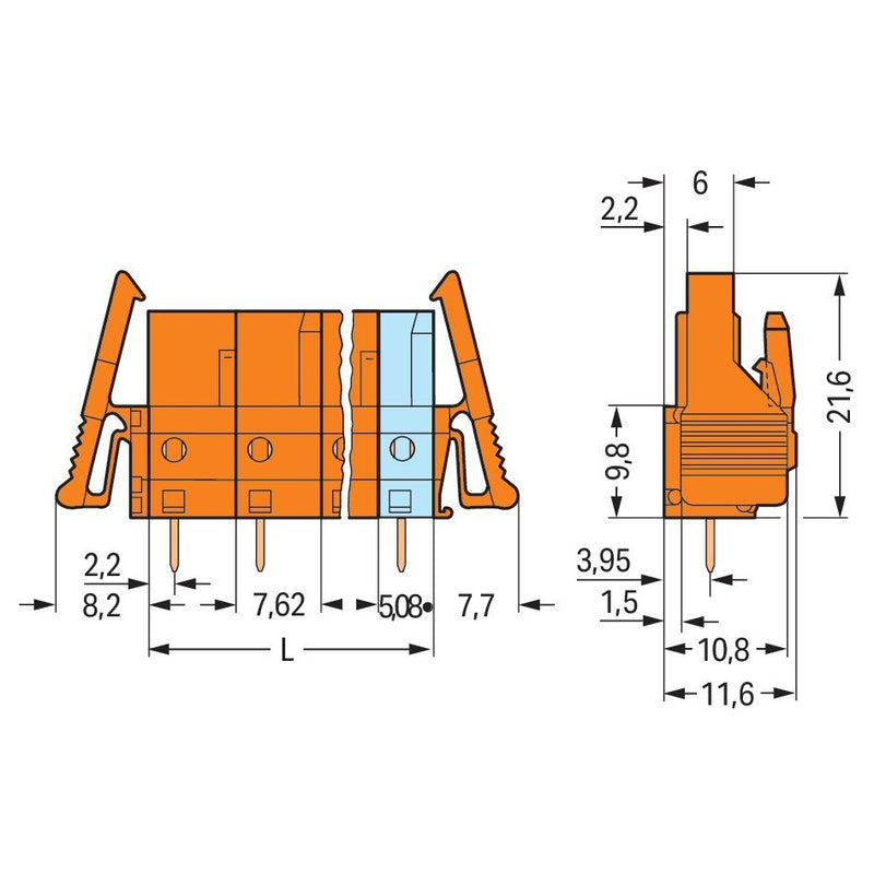 WAGO - Leiterplattensteckverbinder THT-Federleiste gerade 232-767/039-000 Maß 7,62mm,orange − 25 Stück