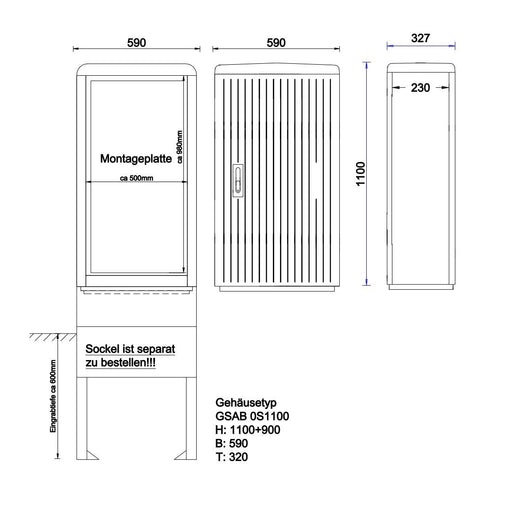 GSAB Elektrotechnik - Gehäuse/Schaltschrank (leer) KVS mit Montageplatten 0S1100M H1100 x B 590 x T320