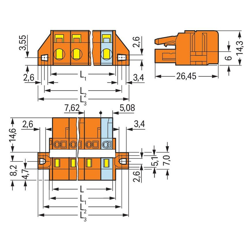WAGO - Kabelsteckverbinder für Leiterplattensteckverbinder 1-Leiter-Federleiste 231-711/027-000 CAGECLAMP,2,5mm²,or − 10 Stück