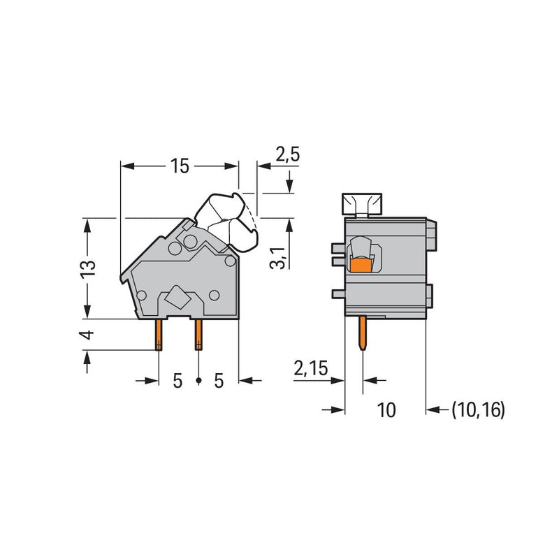 WAGO - Leiterplattenklemme Anreihbare Leiterplattenk. 256-860 Drücker,2,5mm²,rot − 100 Stück