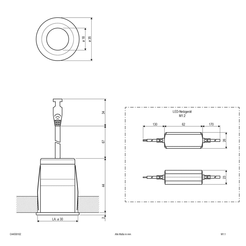 EVN Lichttechnik - Downlight/Strahler/Flutlicht LED-Downlight C44030102 dimmbar, IP44