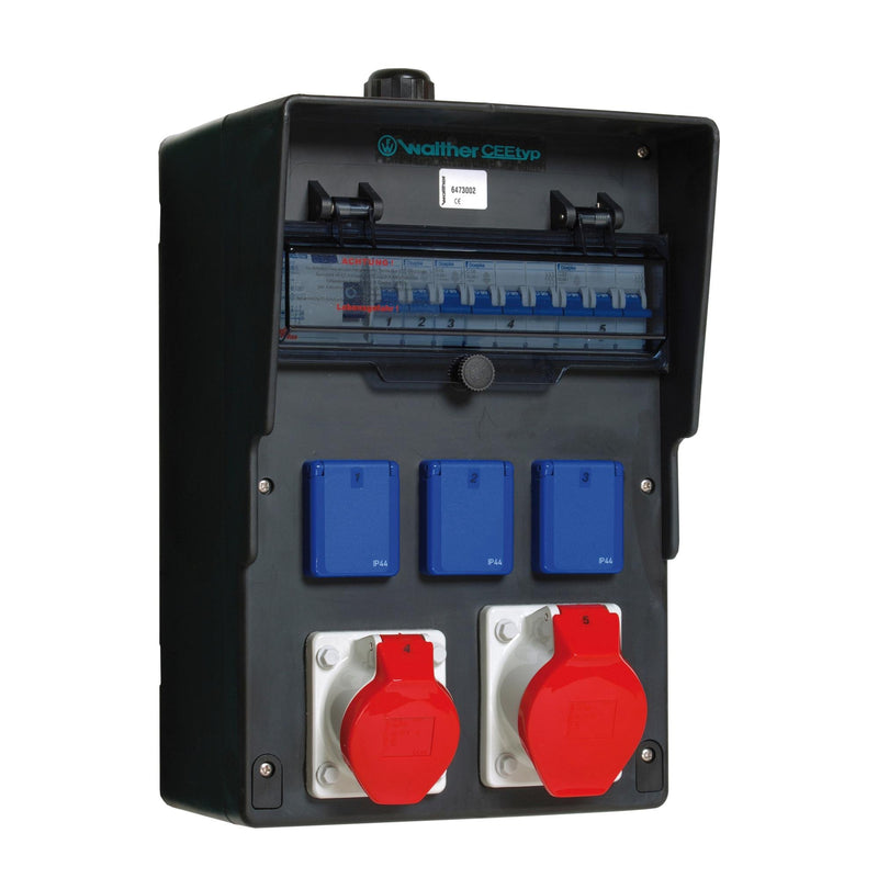 Walther Werke - CEE-Steckdosen-Kombination (IEC 60309) Wandverteiler 6473010 vollgummi, sw
