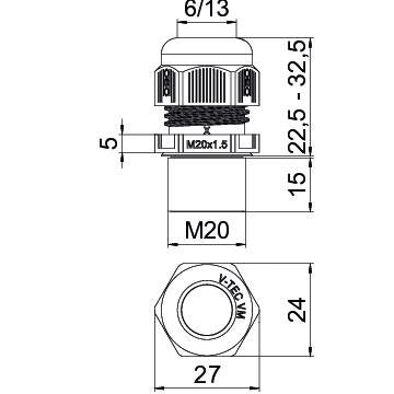 OBO Bettermann - Kabelverschraubung V-TEC VM L20 SW − 50 Stück