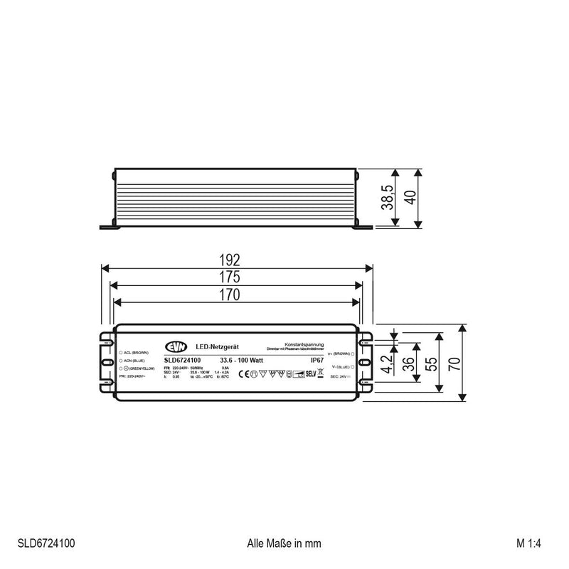 EVN Lichttechnik - LED-Betriebsgerät LED-Netzgerät SLD6724100 24VDC 33,6-100W IP67