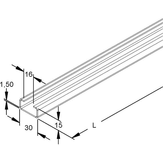 Rico - Stiel/Profilschiene C-Schiene 17F2-3000-C 30x15x3000mm