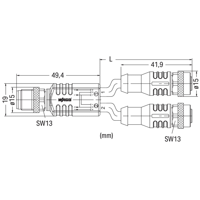 WAGO - Konfektioniertes Sensor-Aktor-Kabel Sensor-/Aktorleitung 756-5516/040-020 M12A-Stecker axial − 1 Stück