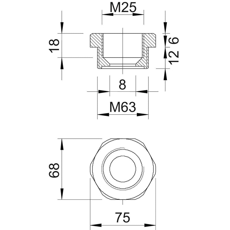 OBO Bettermann - Erweiterungs-/Reduzierring Reduktion 107 R M63-25 PA Iso,lgr − 25 Stück