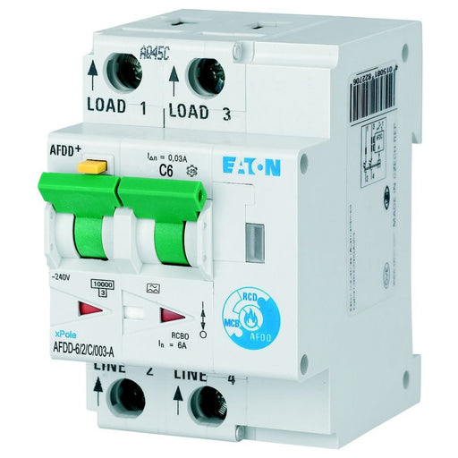Eaton - Kombination FI-Schalter/Leitungsschutzschalter mit Zusatzeinrichtung Brandschutzschalter AFDD-6/2/C/003-A 2p,C,6A,30mA,TypA