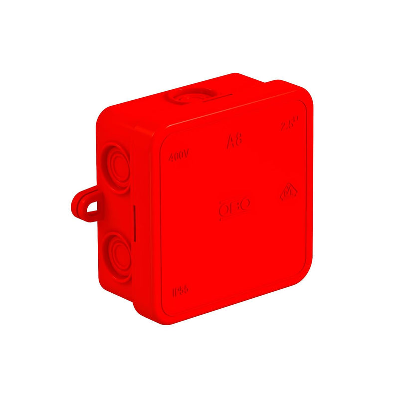 OBO Bettermann - Dose, Gehäuse für Montage auf der Wand/Decke Kabelabzweigkasten A 8 HF RO 75x75x36, PE, rot − 10 Stück