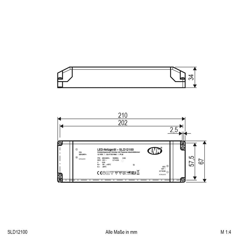 EVN Lichttechnik - LED-Betriebsgerät LED-Netzgerät SLD12100 12VDC 32,4-100W IP20