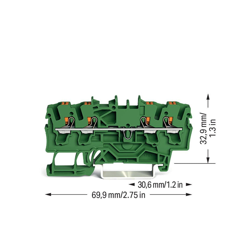 WAGO - Durchgangs-Reihenklemme 4-Leiter-Durchgangsklemme 2202-1401/000-001 Drücker,2,5 mm²,grün − 100 Stück