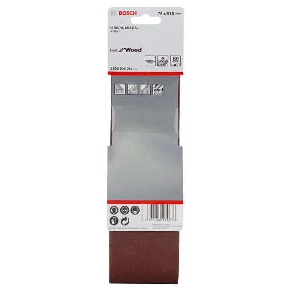 Bosch - Schleifpapier/Schleifvlies PRO X440 Schleifband, 75 x 2608606091 610 mm, G80, 3-tlg