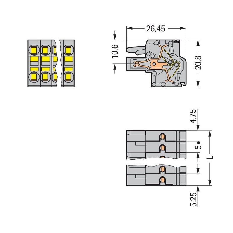WAGO - Kabelsteckverbinder für Leiterplattensteckverbinder 2-Leiter-Federleiste 231-2105/026-000 CAGECLAMP,2,5mm²,gr − 50 Stück