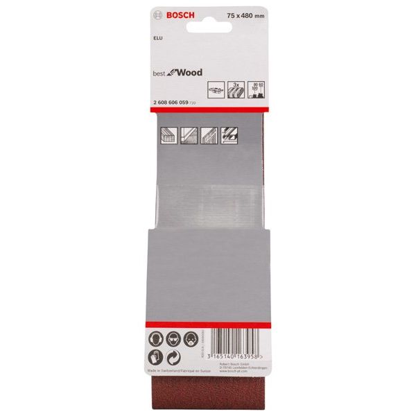 Bosch - Schleifpapierset PRO X440 Schleifband, 75 x 2608606059 480 mm G60 G80 G100