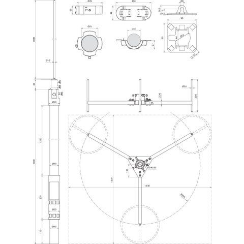 DEHN - Fangeinrichtung für Blitzschutz Fangmast FM D40 L2200 #819682 D40mm,L2700mm,R560mm