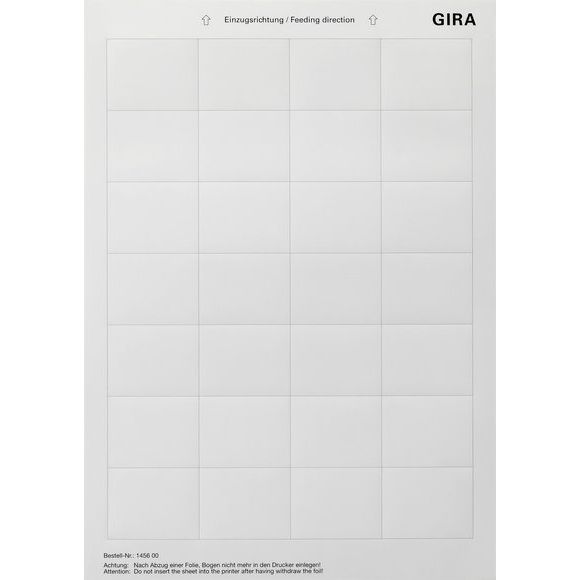 Gira - Bezeichnungsmaterial für Installationsschalterprogramme Beschriftungsbogen 145600 36,9 x 46,9mm