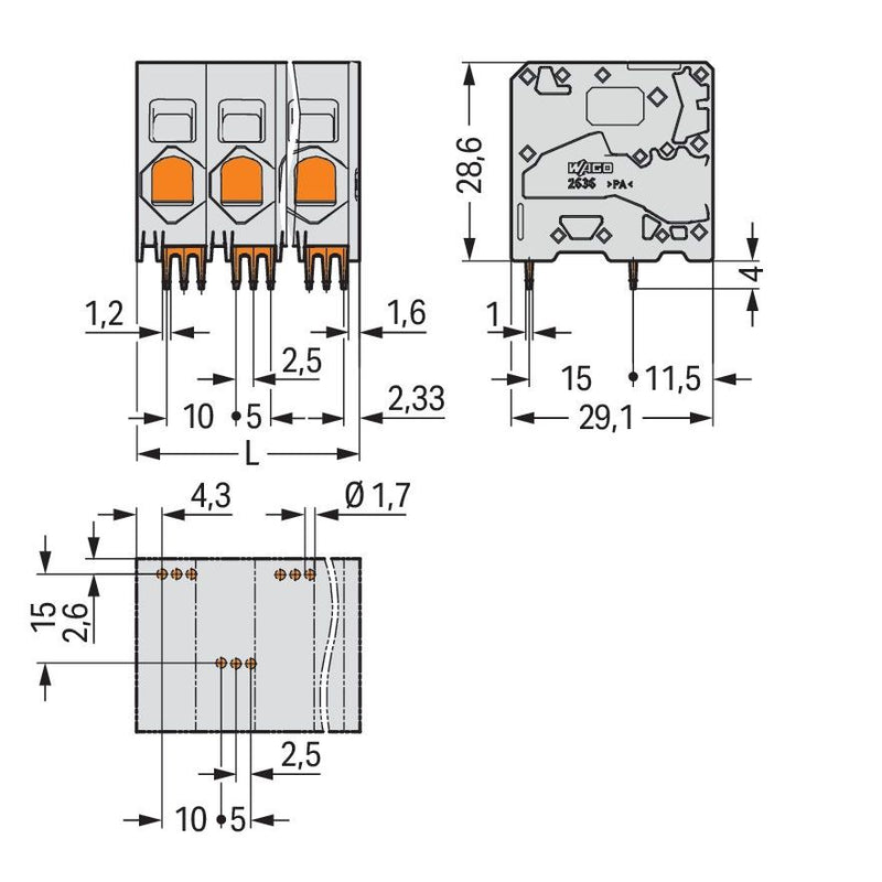 WAGO - Leiterplattenklemme 2636-1109/020-000 16mm² − 20 Stück