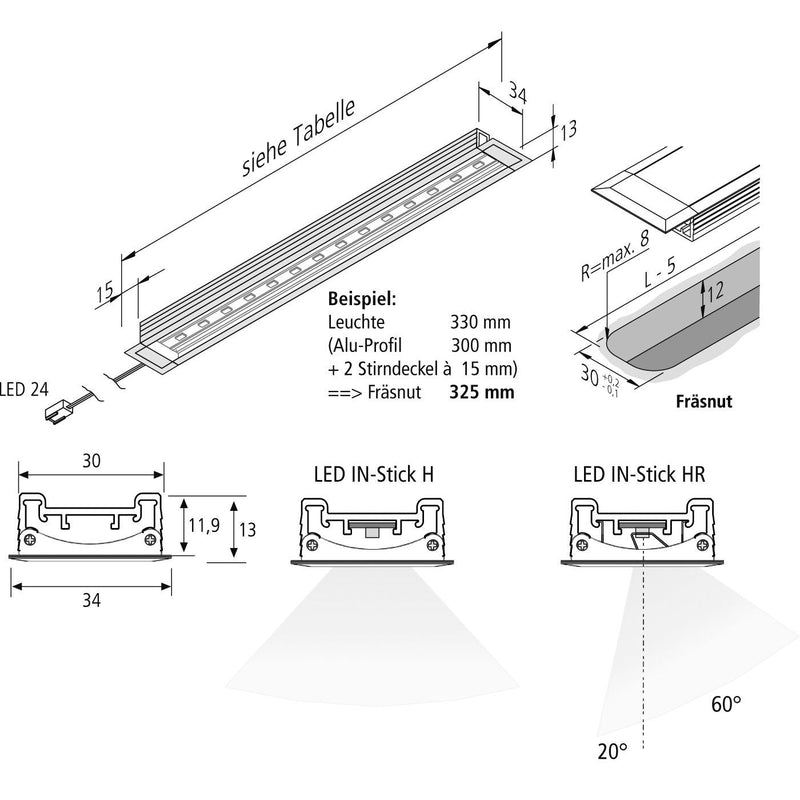 Hera - Decken-/Wandleuchte LED IN-Stick H 61001410102 330mm ww