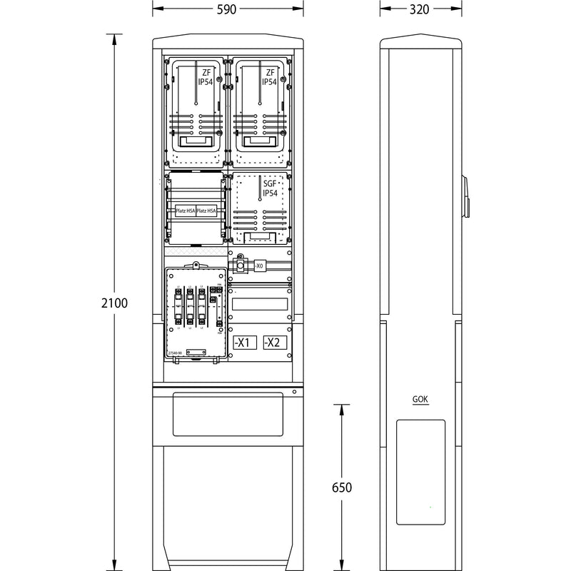 uesa - Zähler-Komplettschrank Zähleranschlußsäule ZAS-S-2-TSG N-ERGIE 2100x590x320mm