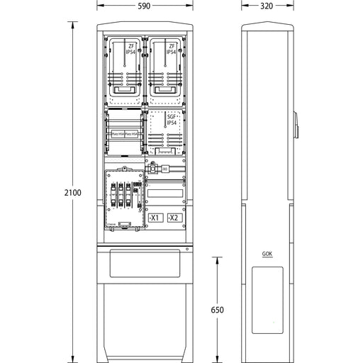 uesa - Zähler-Komplettschrank Zähleranschlußsäule ZAS-S-2-TSG N-ERGIE 2100x590x320mm